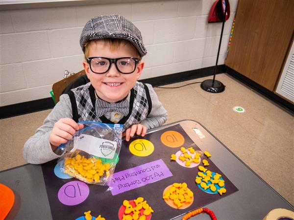 Students participating in 100th day of school activities. 